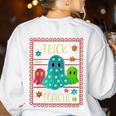 Trick Or Teach Neon Ghost Flower Teacher Spooky Halloween Women's Sweatshirt Back Print White Trick Or Teach Neon Ghost Flower Teacher Spooky Halloween Women's Sweatshirt Back Print White
