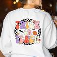Trick Or Teach Retro Groovy Halloween Teacher Women's Sweatshirt Back Print White Trick Or Teach Retro Groovy Halloween Teacher Women's Sweatshirt Back Print White