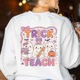 Trick Or Teach Retro Halloween Teacher Look Women's Sweatshirt Back Print White Trick Or Teach Retro Halloween Teacher Look Women's Sweatshirt Back Print White