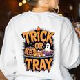 Trick Or Tray Halloween Cafeteria Teacher School Women's Sweatshirt Back Print White Trick Or Tray Halloween Cafeteria Teacher School Women's Sweatshirt Back Print White