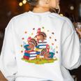 Turkey Reading Books Fall Season Thanksgiving Teacher Book Women's Sweatshirt Back Print White Turkey Reading Books Fall Season Thanksgiving Teacher Book Women's Sweatshirt Back Print White