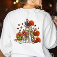 Turkey Reading Books Fall Thanksgiving Teacher Librarian Women's Sweatshirt Back Print White Turkey Reading Books Fall Thanksgiving Teacher Librarian Women's Sweatshirt Back Print White