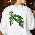 Turtle Puzzle Pieces For Autism Awareness Kids Women Teacher Women's Sweatshirt Back Print White