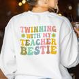 Twinning With My Teacher Bestie Twin Day Matching Teachers For Men Women Girls Kids Women's Sweatshirt Back Print White Twinning With My Teacher Bestie Twin Day Matching Teachers For Men Women Girls Kids Women's Sweatshirt Back Print White