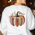 Vintage Book Pumpkin Autumn Fall Librarians Bookworm Teacher Women's Sweatshirt Back Print White