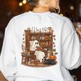 Vintage Ghost Book Reading Pumpkin Gothic Halloween Teachers Women's Sweatshirt Back Print White Vintage Ghost Book Reading Pumpkin Gothic Halloween Teachers Women's Sweatshirt Back Print White