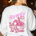 Vintage Howdy First Grade Cowgirl Teacher Western School Women's Sweatshirt Back Print White Vintage Howdy First Grade Cowgirl Teacher Western School Women's Sweatshirt Back Print White