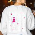 I Wear Pink For My Teacher Breast Cancer Awareness Support Men Women Women's Sweatshirt Back Print White