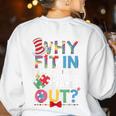 Why Fit In Doctor Teacher Cat In Hat Cool Autism Awareness Men Women Kids Women's Sweatshirt Back Print White