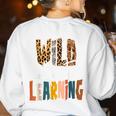 Wild About Learning Teacher Back To School Teaching Women's Sweatshirt Back Print White Wild About Learning Teacher Back To School Teaching Women's Sweatshirt Back Print White