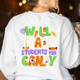 Will Trade Students For Candy Teacher Cute Halloween Costume Women's Sweatshirt Back Print White Will Trade Students For Candy Teacher Cute Halloween Costume Women's Sweatshirt Back Print White