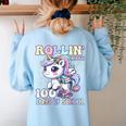 100 Days Of School Girls Teacher 100th Day Unicorn Outfit Women's Sweatshirt Back Print Light Blue 100 Days Of School Girls Teacher 100th Day Unicorn Outfit Women's Sweatshirt Back Print Light Blue