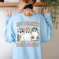 1st Grade Boo Crew Groovy Halloween Floral Ghost Kid Teacher Women's Sweatshirt Back Print Light Blue