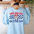 2nd Grade Batter Up Back To School Baseball Teacher Kids Women's Sweatshirt Back Print Light Blue