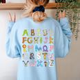 ABC Animals Alphabet Graphic Boys Girls Kindergarten Teacher Women's Sweatshirt Back Print Light Blue ABC Animals Alphabet Graphic Boys Girls Kindergarten Teacher Women's Sweatshirt Back Print Light Blue