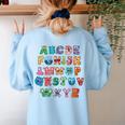 ABC Cute Monster Alphabet Halloween Teacher Costume Kids Women's Sweatshirt Back Print Light Blue