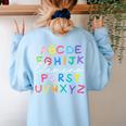 ABC Elemeno Kindergarten Teacher Boy Girl Kid Back To School Women's Sweatshirt Back Print Light Blue ABC Elemeno Kindergarten Teacher Boy Girl Kid Back To School Women's Sweatshirt Back Print Light Blue