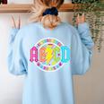 ABCD Kindergarten Rocks Back To School Teachers Students Women's Sweatshirt Back Print Light Blue ABCD Kindergarten Rocks Back To School Teachers Students Women's Sweatshirt Back Print Light Blue