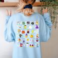 Alphabet ABCs Halloween Characters Kindergarten Teacher Kids Women's Sweatshirt Back Print Light Blue Alphabet ABCs Halloween Characters Kindergarten Teacher Kids Women's Sweatshirt Back Print Light Blue