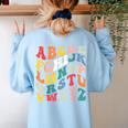 Alphabet Hi Back To School ABC Pre K Kindergarten Teacher Women's Sweatshirt Back Print Light Blue Alphabet Hi Back To School ABC Pre K Kindergarten Teacher Women's Sweatshirt Back Print Light Blue