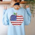 American Flag Teachers Students Apple 4th Of July Vintage Women's Sweatshirt Back Print Light Blue American Flag Teachers Students Apple 4th Of July Vintage Women's Sweatshirt Back Print Light Blue