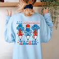 All American Teacher Pencil Coquette Bow USA Flag Teachers Women's Sweatshirt Back Print Light Blue