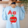 A Is For Apple Pre-K Kindergarten Teacher Student Women's Sweatshirt Back Print Light Blue A Is For Apple Pre-K Kindergarten Teacher Student Women's Sweatshirt Back Print Light Blue