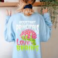 Assistant Principals Love Brains Zombie Teacher Halloween Women's Sweatshirt Back Print Light Blue