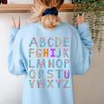 Back To School Kindergarten Alphabet ABC Teacher Women Kids Women's Sweatshirt Back Print Light Blue