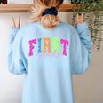 Back To School Neon Checkered First Grade Colorful Teacher Women's Sweatshirt Back Print Light Blue