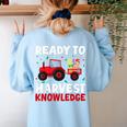 Back To School Teacher Farming Tractor Farmer Kids 100th Day Women's Sweatshirt Back Print Light Blue