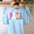 Back To School Teacher Para Preppy Checkered Para Life Women's Sweatshirt Back Print Light Blue