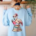 Book Lover Cute Flamingo Reading Teacher Librarian Women Women's Sweatshirt Back Print Light Blue