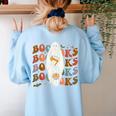 Booooks Ghost Halloween Groovy Vintage Teacher Book Reading Women's Sweatshirt Back Print Light Blue Booooks Ghost Halloween Groovy Vintage Teacher Book Reading Women's Sweatshirt Back Print Light Blue