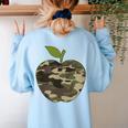 Camo Apple Camouflage Clothing School Student Camo Teacher Men Women Kids Women's Sweatshirt Back Print Light Blue