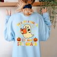 You Can't Scare Me I Teach 5th Grade Teacher Halloween Ghost Women's Sweatshirt Back Print Light Blue