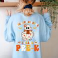 You Cant Scare Me I Teach Pre-K Teacher Halloween Women's Sweatshirt Back Print Light Blue