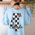 Checkered Fourth Grade Back To School Teachers Students Women's Sweatshirt Back Print Light Blue