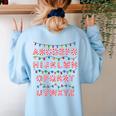 Christmas Alphabet Candy Cane Teachers Students Candy Cane For Men Women Kids Women's Sweatshirt Back Print Light Blue