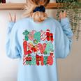 Christmas Coquette Bow Teacher Teach Love Inspire Women's Sweatshirt Back Print Light Blue Christmas Coquette Bow Teacher Teach Love Inspire Women's Sweatshirt Back Print Light Blue