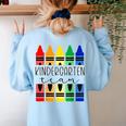 Colorful Crayon Kindergarten Team Tee For Teachers Students Men Women Kids Women's Sweatshirt Back Print Light Blue