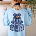 Coquette Bow Book Tree Merry Christmas Xmas Teacher Holiday Women's Sweatshirt Back Print Light Blue