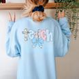 Coquette Bow Teach Teacher Happy First Day Back To School Women's Sweatshirt Back Print Light Blue Coquette Bow Teach Teacher Happy First Day Back To School Women's Sweatshirt Back Print Light Blue