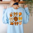 Coquette Teach Teacher Bows Thanksgiving Turkey Fall Autumn Women's Sweatshirt Back Print Light Blue
