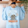 Creepin It Real Kindergarten Monsters Halloween Teacher Women's Sweatshirt Back Print Light Blue Creepin It Real Kindergarten Monsters Halloween Teacher Women's Sweatshirt Back Print Light Blue