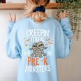 Creepin It Real Pre-K Monsters Halloween Preschool Teacher Women's Sweatshirt Back Print Light Blue Creepin It Real Pre-K Monsters Halloween Preschool Teacher Women's Sweatshirt Back Print Light Blue