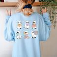 Cute Boo Ghost Reading Books Halloween Librarian Teacher Kid Women's Sweatshirt Back Print Light Blue