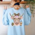 Cute Floral Highland Cow Back To School For Women Teacher Women's Sweatshirt Back Print Light Blue Cute Floral Highland Cow Back To School For Women Teacher Women's Sweatshirt Back Print Light Blue