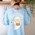 Cute Ghost Book Reading Halloween Teacher Women's Sweatshirt Back Print Light Blue Cute Ghost Book Reading Halloween Teacher Women's Sweatshirt Back Print Light Blue