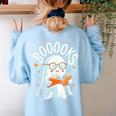 Cute Ghost Reading Book Librarian Teacher Halloween Costume Women's Sweatshirt Back Print Light Blue Cute Ghost Reading Book Librarian Teacher Halloween Costume Women's Sweatshirt Back Print Light Blue